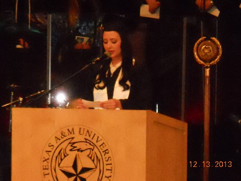 Amy Soileau Graduates A&M cum Laude , giving the invocation for her class